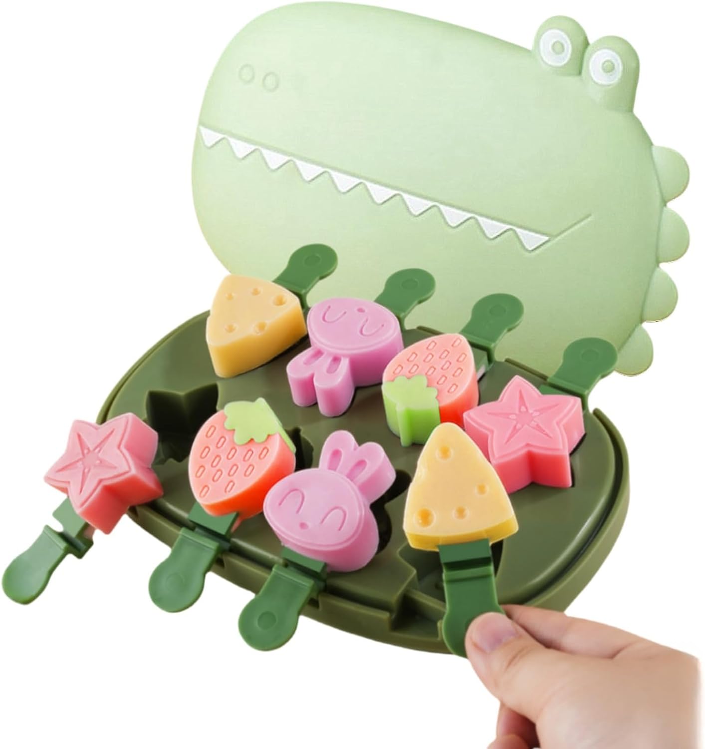 Silicone Popsicle Molds Dinosaur Animal Fun Shaped Homemade Ice Mini Popsicle Molds BPA Free Green Crocodile 8 Pieces