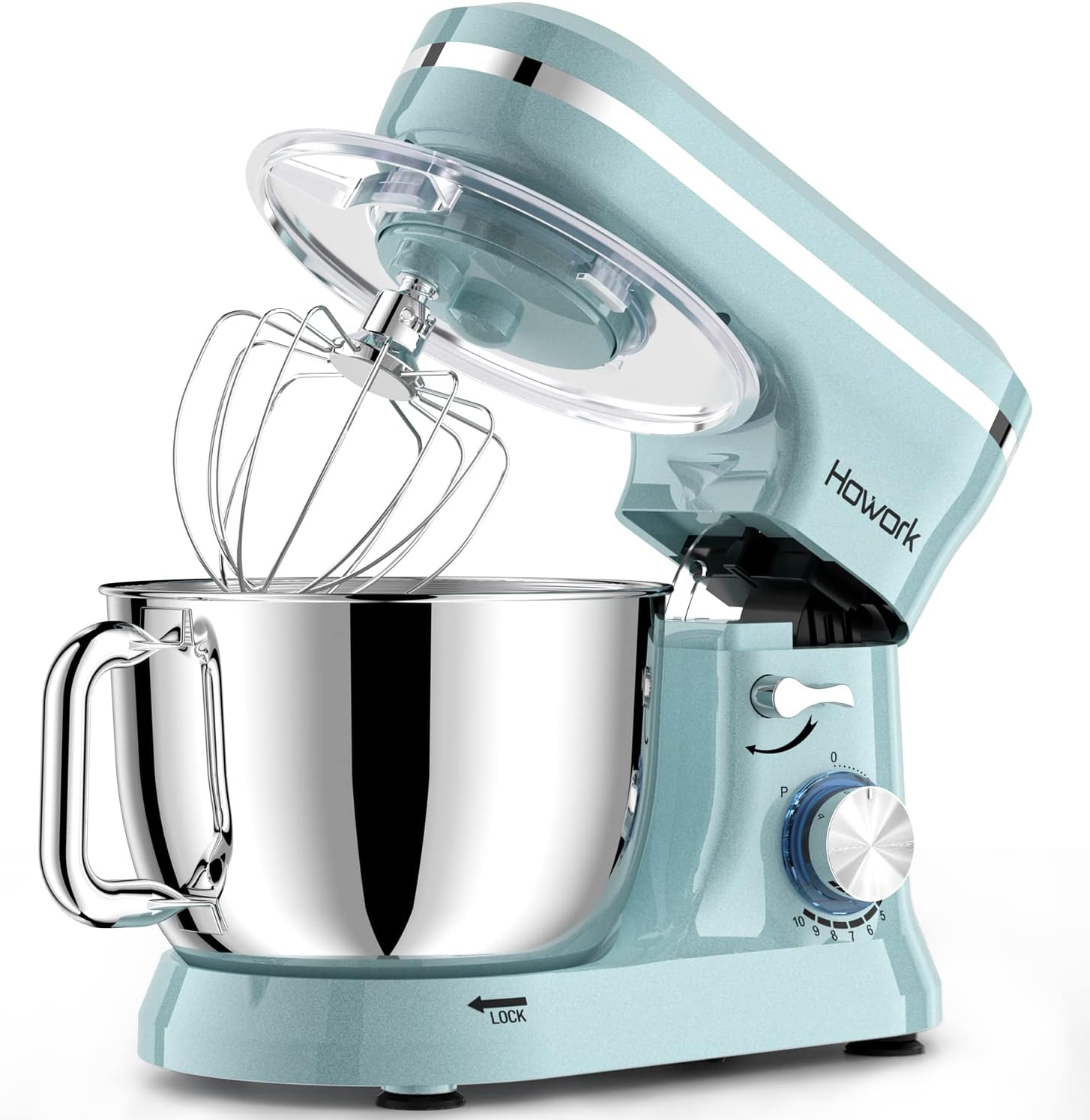 HOWORK Electric Stand Mixer in Blue with 6.5QT Stainless Steel Bowl.